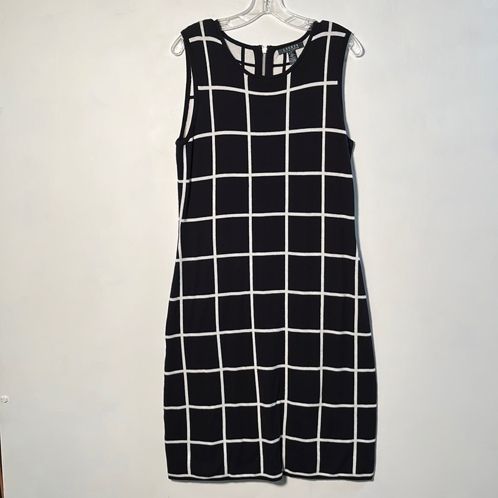 RALPH LAUREN NWT Career Luncheon Party Black & White Window Pane Knit Midi L